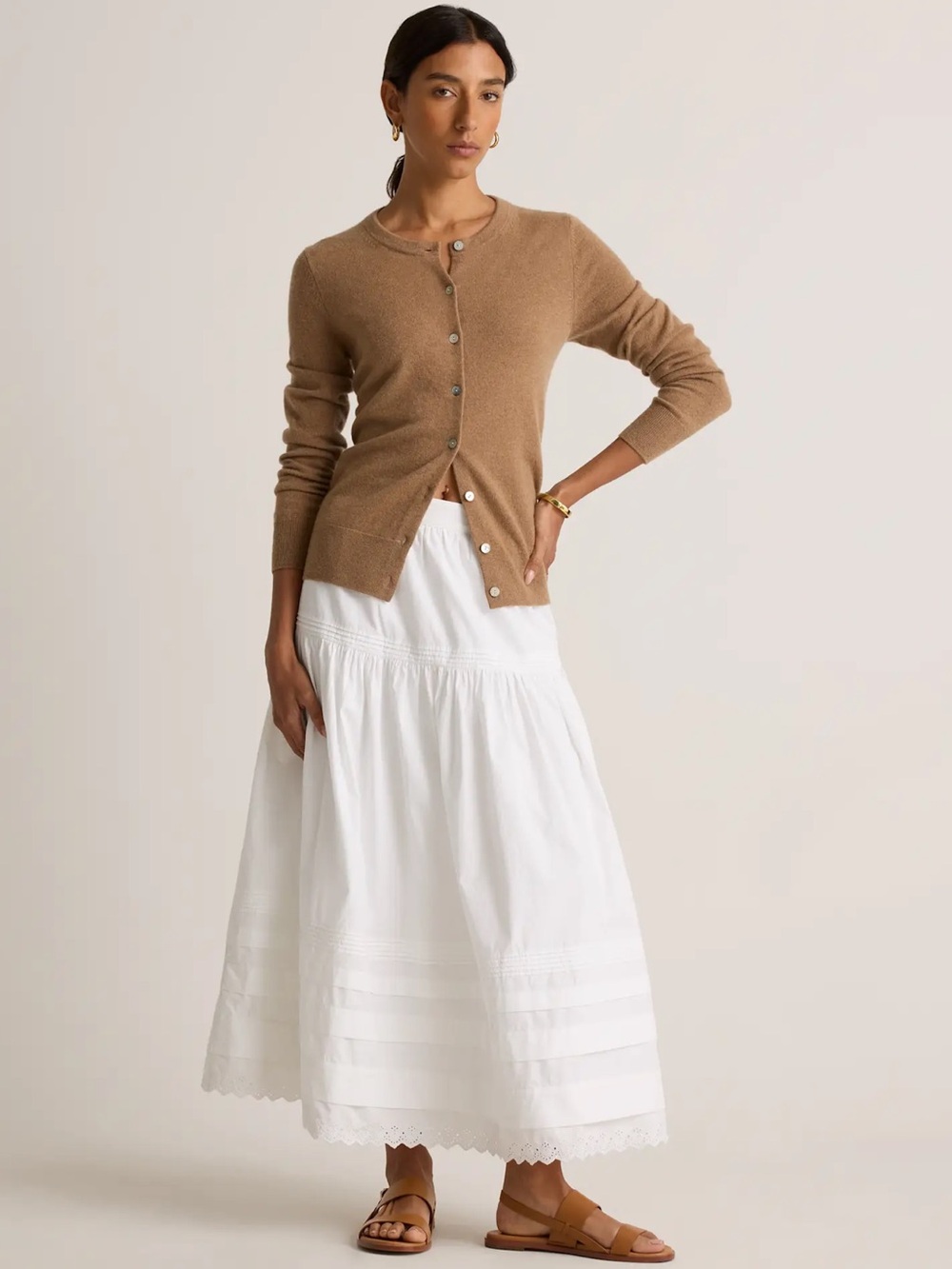 Quince Organic Cotton Poplin Pintuck Maxi Skirt White Medium Lined - Picture 6 of 14